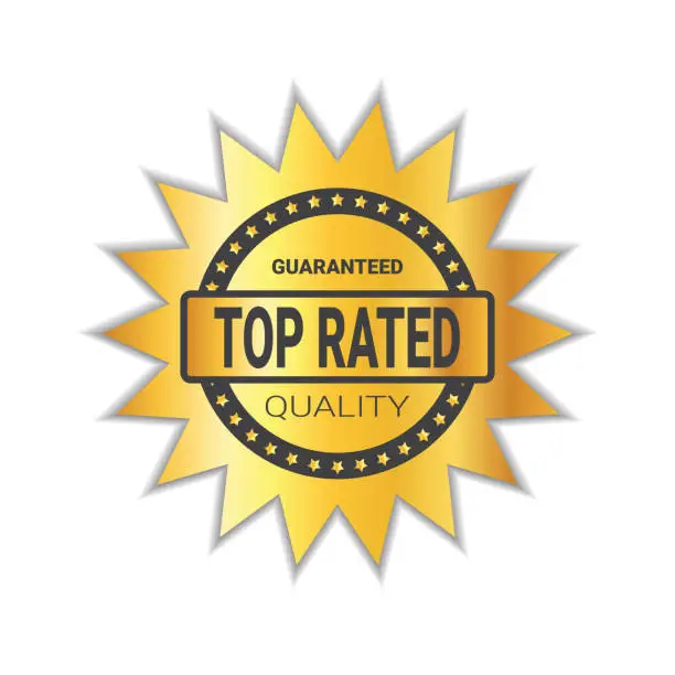 Vector illustration of Top Rated Sticker Golden Badge High Quality Sign Isolated