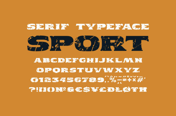 font serif yang diperluas dalam gaya olahraga - brunei money ilustrasi stok