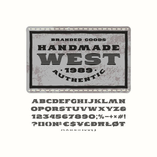 ilustrações de stock, clip art, desenhos animados e ícones de striped serif font in the style of handmade graphics - leather patch denim jeans