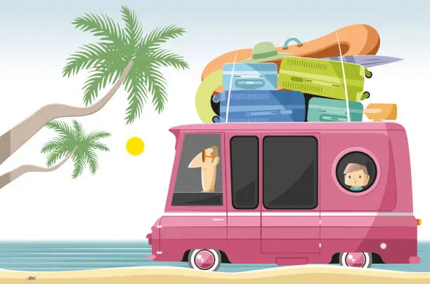 Vector illustration of Caravan on the beach