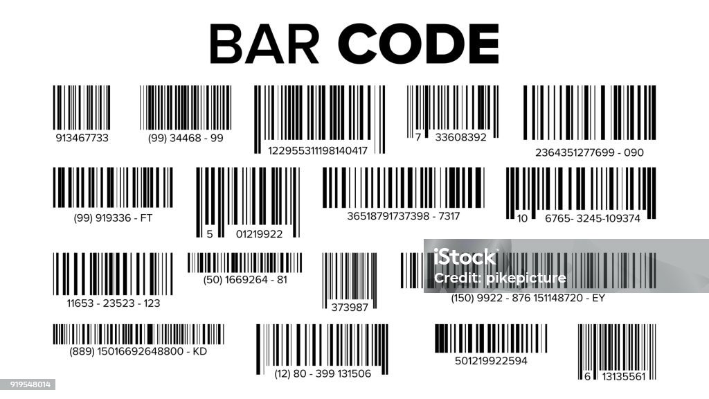 Bar Code Set Vector. Universal Product Scan Code. Isolated Illustration - Royalty-free Código de Barras arte vetorial Bar Code Set Vector. Universal Product Scan Code. Isolated Illustration - Royalty-free Código de Barras arte vetorial