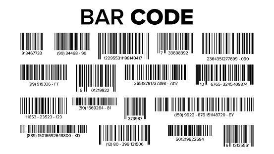 Bar Code Set Vector. UPC Bar Codes. Universal Product Code. Market Trademark. Isolated Illustration
