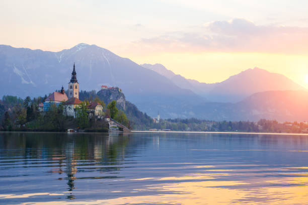 istock Amazing sunrise at the lake Bled 919551738