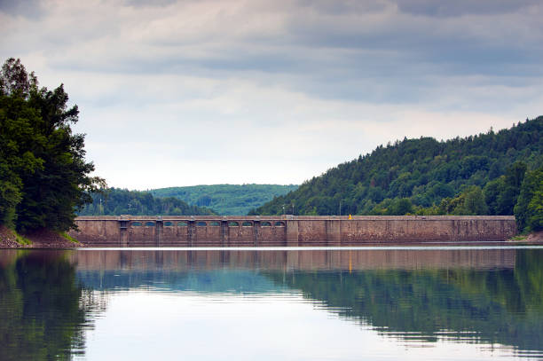 dam of the hydroelectric power plant at bystrzyckie lake near zagorze slaskie