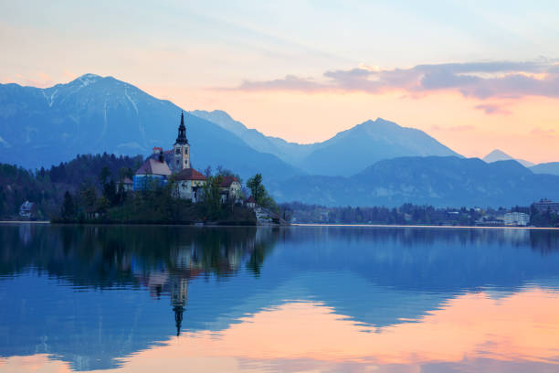 istock Amazing sunrise at the lake Bled 919554760