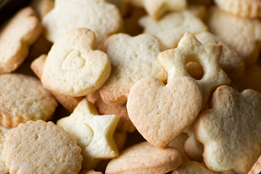close up of homemade shortbread biscuits in different shapes