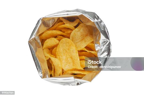 Potato Chips In A Silver Package Isolated On A White Background Closeup Stock Photo - Download Image Now