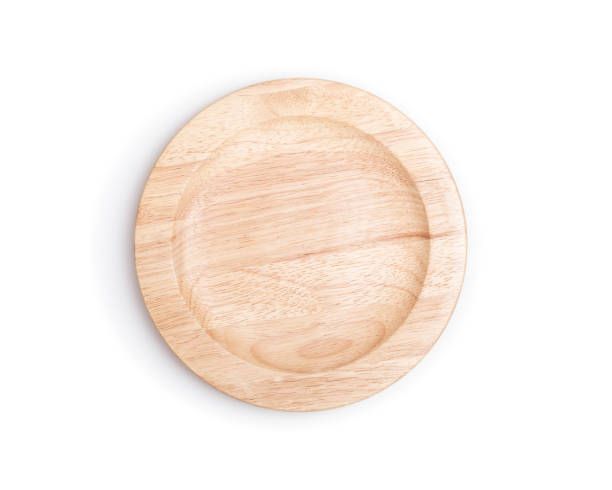 istock Empty flat wooden dish isolated on white background 919563850
