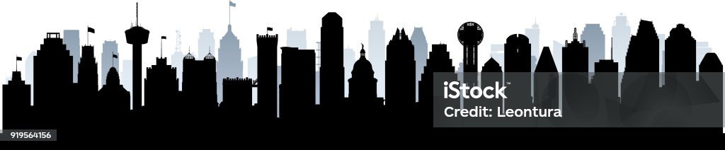 Texas- San Antonio, Austin, Dallas, Houston (Buildings Are Moveable, Complete) Texas skyline of San Antonio, Austin, Dallas, and Houston. All buildings are complete and moveable. Urban Skyline stock vector