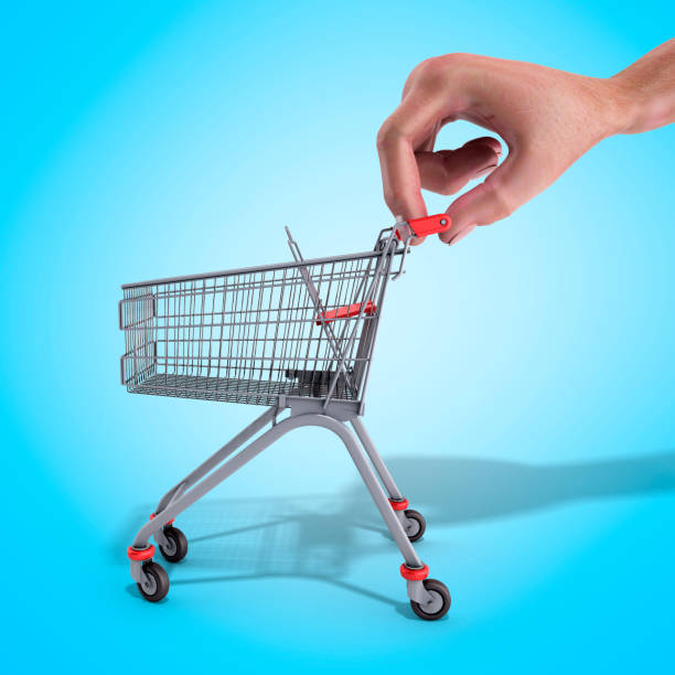 istock shopping cart in a hand 3d render over blue background 919567276