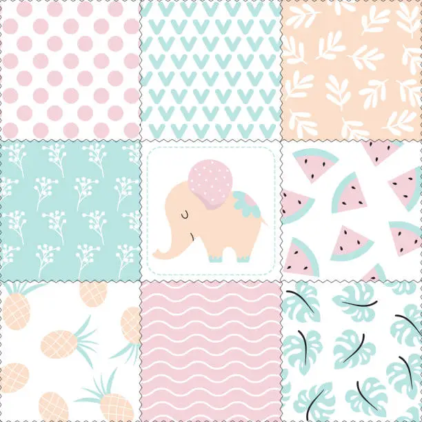 Vector illustration of Baby background with cute elephant