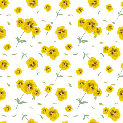  Ilustración de Patrón Floral Transparente Con Pensamientos De Hermosas Flores Amarillas En Fondo Blanco Estilo Millefleurs y más Vectores Libres de Derechos de A la moda