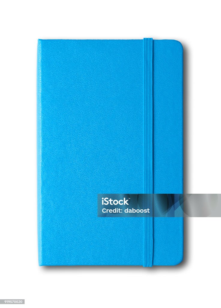 blue closed notebook isolated on white blue closed notebook mockup isolated on white Note Pad Stock Photo