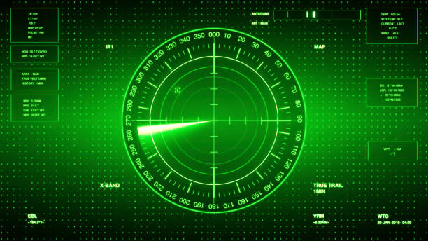 istock Sonar Screen For Submarines And Ships. Radar Sonar With Object On Map. Futuristic HUD Navigation monitor 919573332
