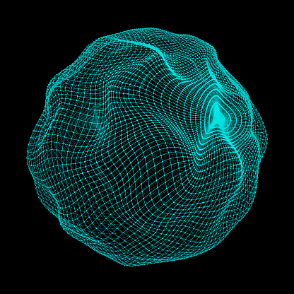 Sphere with Connected Lines and Dots. Global Digital Connections. Globe Grid. Wireframe Illustration. 3D Technology Style. Networks.