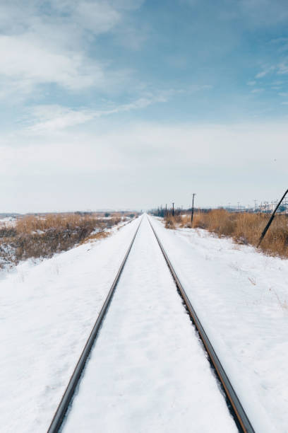 istock Railroad tracks covered in snow. 919580614