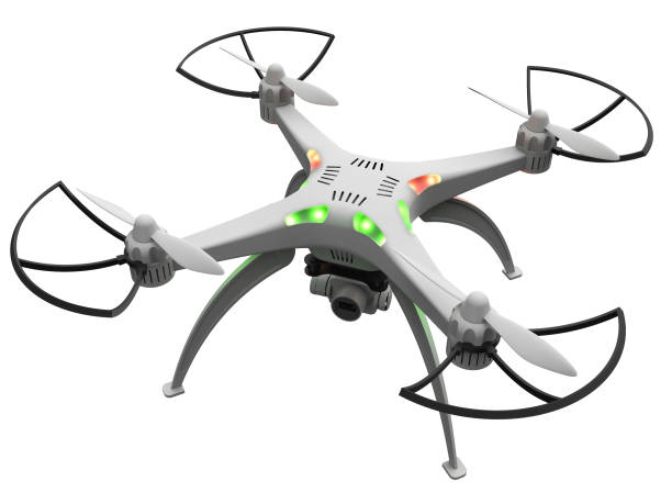 istock 3d of a drone with lights on a white background 919584362