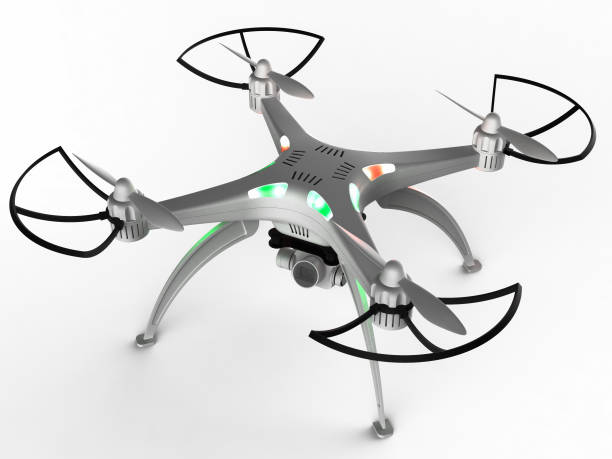 istock 3d of a drone with lights on a white background 919584408