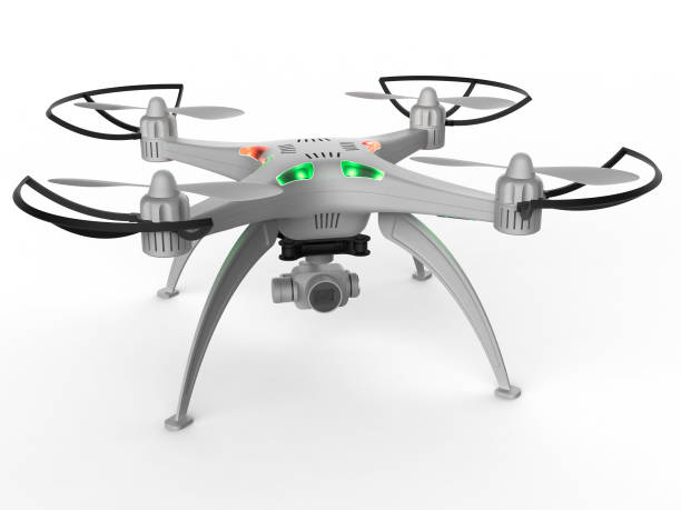 istock 3d of a drone with lights on a white background 919584448