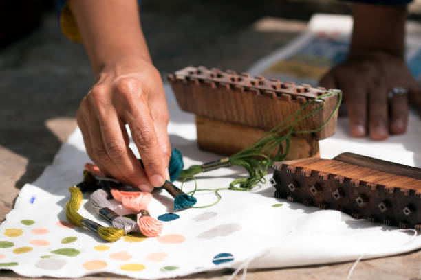 istock Colour matching for hand block printing for textile in India. 919598116
