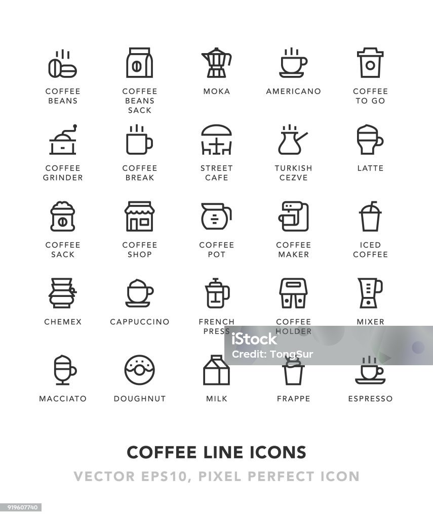 Coffee Line Icons Coffee Line Icons Vector EPS 10 File, Pixel Perfect Icons. Icon Symbol stock vector