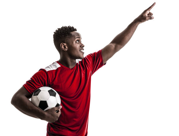 istock Fan / Sport Player on red uniform celebrating on white background 919608164