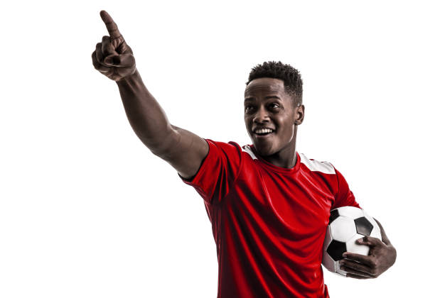 istock Fan / Sport Player on red uniform celebrating on white background 919608176