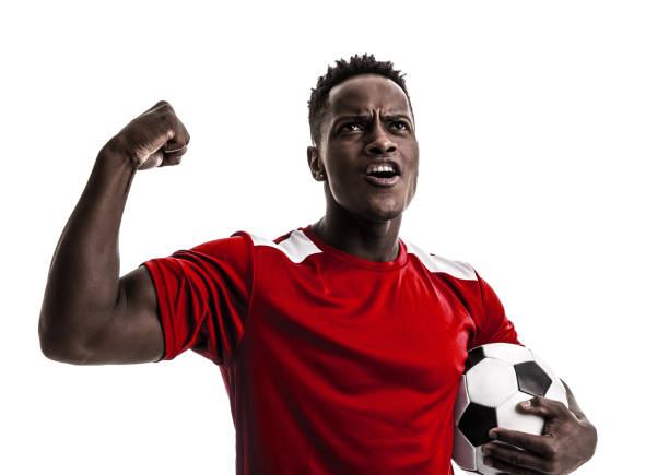 istock Fan / Sport Player on red uniform celebrating on white background 919608188