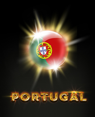 Portugal exploding button with portuguese flag and name on black