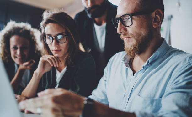 istock Project team working together at meeting room at office.Brainstorming process concept.Horizontal.Blurred background 919644358