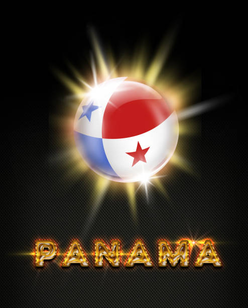botón que panamá con bandera panameña y el nombre en negro - bola 3d de bandera de panamá fotografías e imágenes de stock