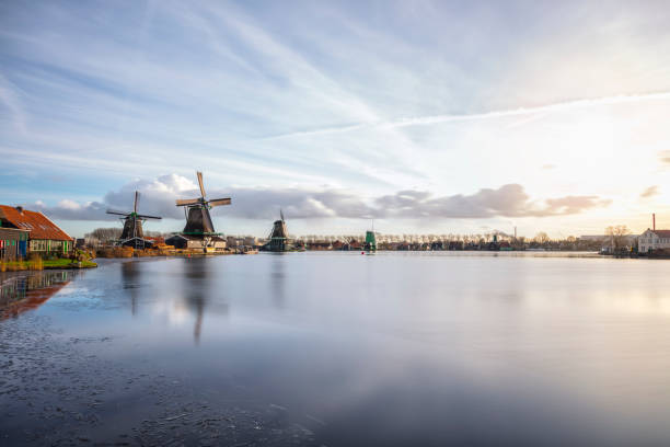 Zaanse Schans is a bucolic Dutch village with historical houses and working windmills near, Amsterdam, Netherland.