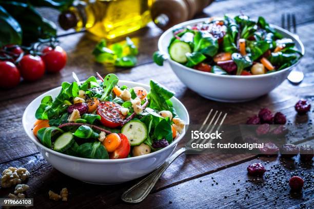 Two Fresh Salad Bowls Stock Photo - Download Image Now - Salad, Healthy Eating, Vegetarian Food