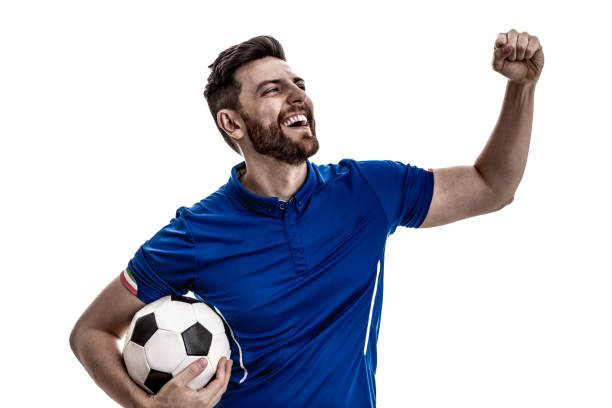 istock Fan / Sport Player on blue uniform celebrating 919666180