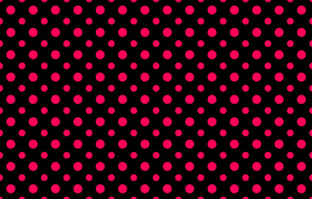 Horizontal illustration created out of two different sizes of polka dots in the same color, with dark background. Graphic resource as abstract background, textile print, wallpaper, optical illusion of movement, and geometric inspiration.