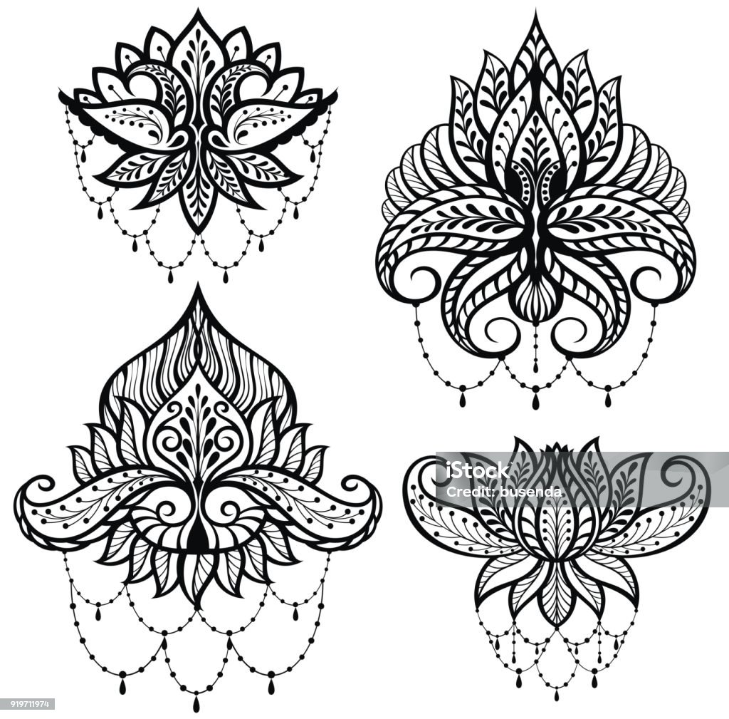 Ilustración de Set De Flores De Loto Ornamentales y más Vectores Libres de  Derechos de Tatuaje - Tatuaje, Loto, Ícono - iStock
