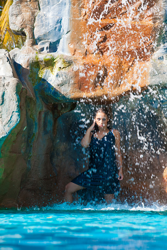 Girl Under Waterfall Stock Photo - Download Image Now - Active ...