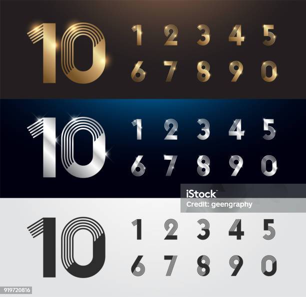 Set Of Metal Number Vector Silver Gold And Black Numbers 1 2 3 4 5 6 7 8 9 10 Alphabet Typeface Glowing Text Effect Vector Illustration Stock Illustration - Download Image Now