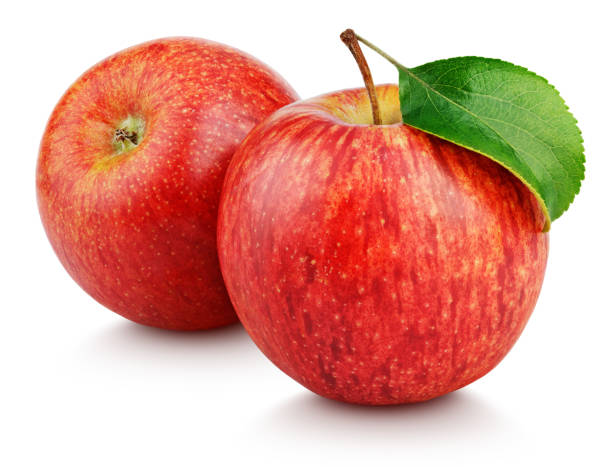 紅蘋果與葉上白色孤立 - 剪裁圖 圖片 個照片及圖片檔
