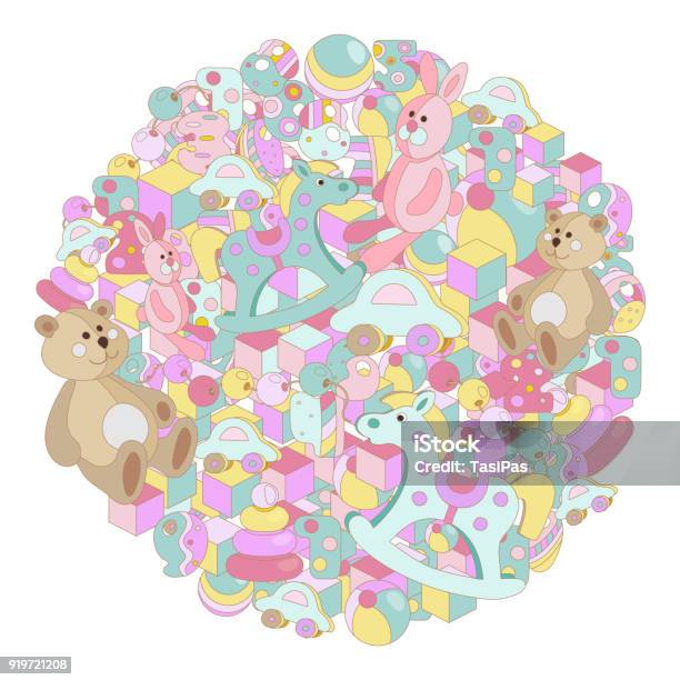 Runde Pastellfarben Cartoon Kritzeleien Babyspielzeugvektorillustration Stock Vektor Art und mehr Bilder von Auto