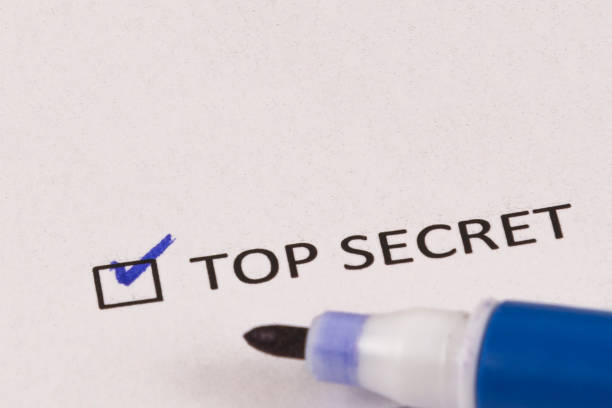 istock Questionnaire, survey. Checked box with inscription top secret and blue marker 919755940