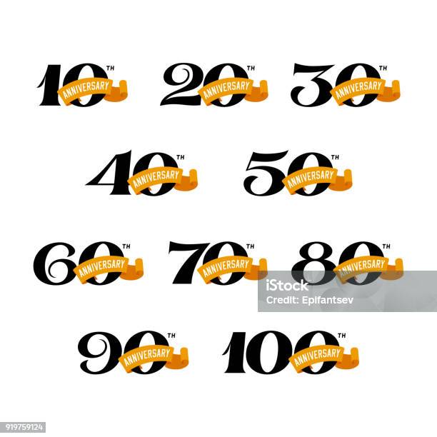 Set Of Anniversary Signs From 10 To 100 Stock Illustration - Download Image Now - 10th Anniversary, 20th Anniversary, Anniversary