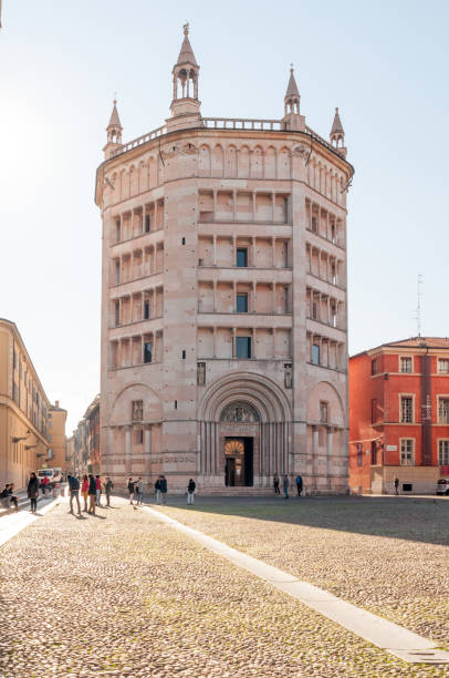 beautiful view of Parma in Italy PARMA, ITALY, NOVEMBER 17, 2017: A beautiful scene of Duomo church and baptistery in Parma, italian capital of culture in 2020. parma italy stock pictures, royalty-free photos & images