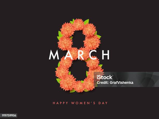 8 Of March Floral Vector Background Design Happy Women Day Holi Stock Illustration - Download Image Now