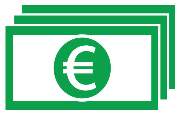 значок евро валюты или вектор логотипа на банкноте или купюре. - bank symbol computer icon european union euro note stock illustrations