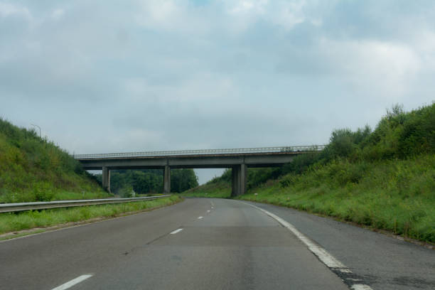 French empty highway with flyover on overcast day