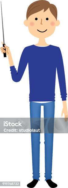 Young Man Papa Pointer Stick Stock Illustration - Download Image Now - Adult, Business, Businessman