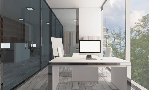 istock Open space office interior with like conference room. Mockup. 3D rendering. 919781080