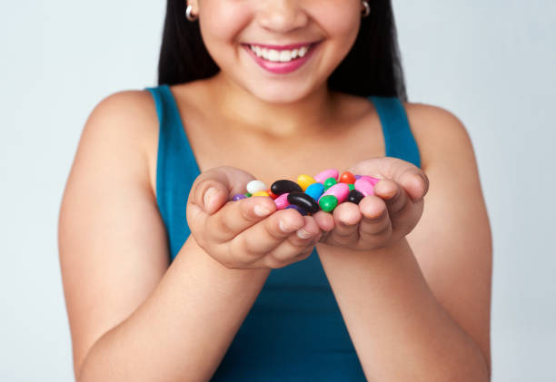 colorful jelly beans isolated on white background.