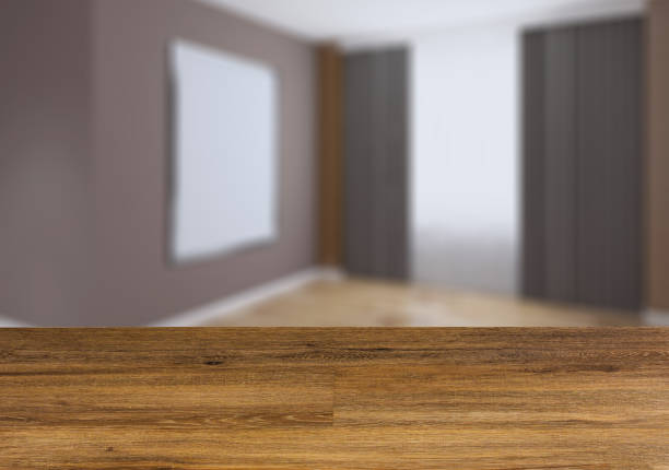 istock Background with empty wooden table. Flooring. Modern blank  office Cabinet. 919786376